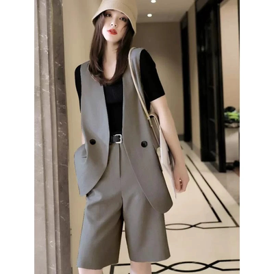 2025夏季西装马甲套装女遮肉显瘦