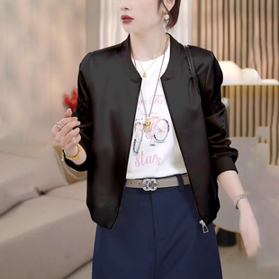 2026春季新款正肩显瘦棒球服外套女短款缎面刺绣夹克衫宽松女上衣