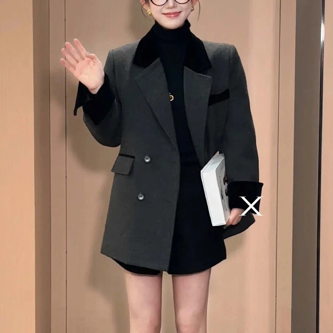 复古洋气拼色羽绒服西装外套女