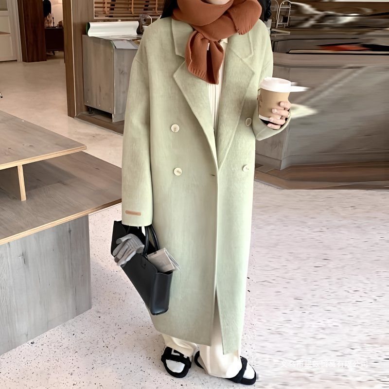 2025秋冬新款长毛加厚双面羊绒大衣女中长款韩系感羊毛呢外套