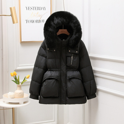 2025冬季新款羽绒服女中小个子中长款简约加厚鸭绒收腰毛领外套潮