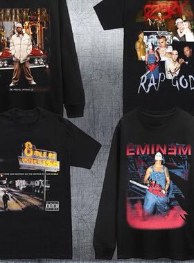 阿姆Eminem嘻哈8mile美式宽松长短袖t恤青春流行小众高街纯棉喷墨