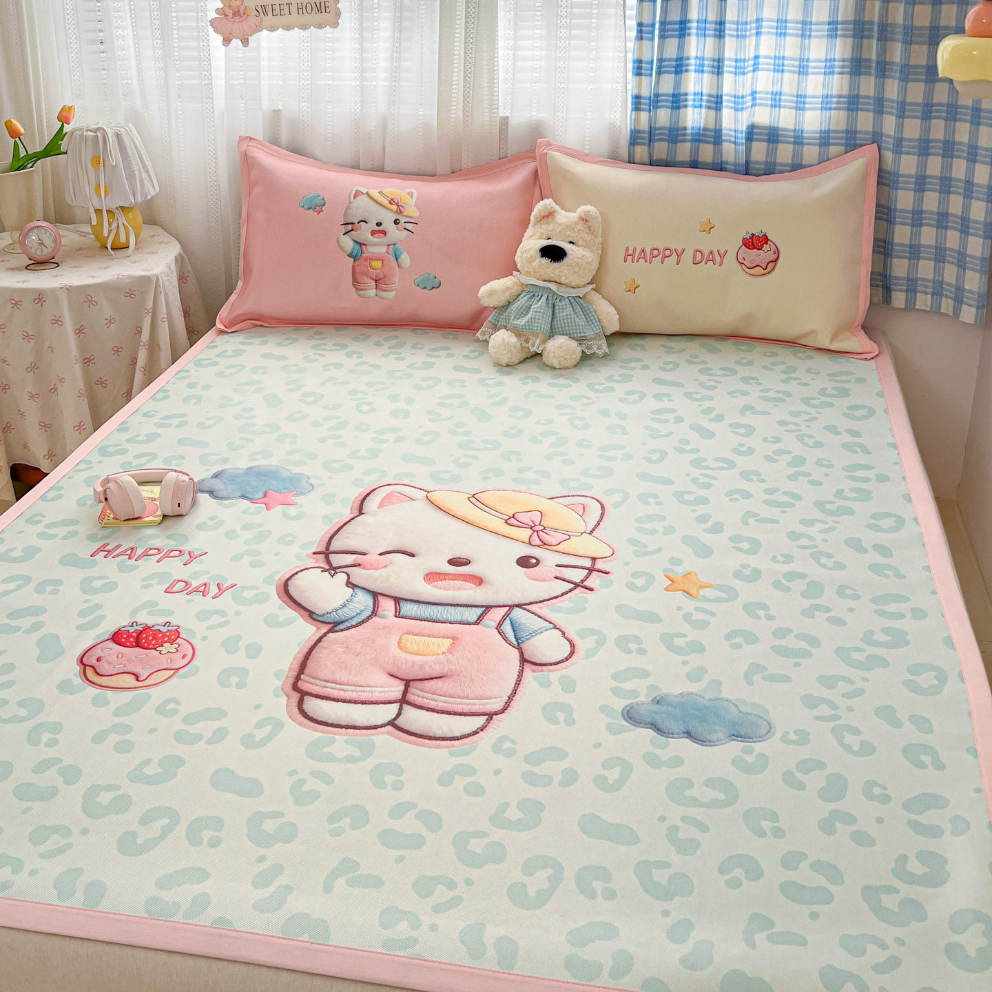 ins可爱大版卡通藤席冰丝席三件套双人空调席夏季夏凉席凉感席