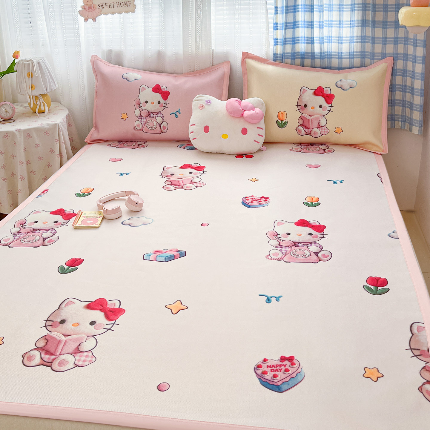 ins可爱大版卡通藤席冰丝席三件套双人空调席夏季夏凉席凉感席