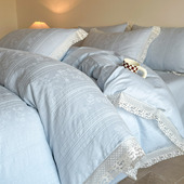 60S全棉水洗提花立体浮雕花边款 四件套纯棉轻奢风被套床上用品