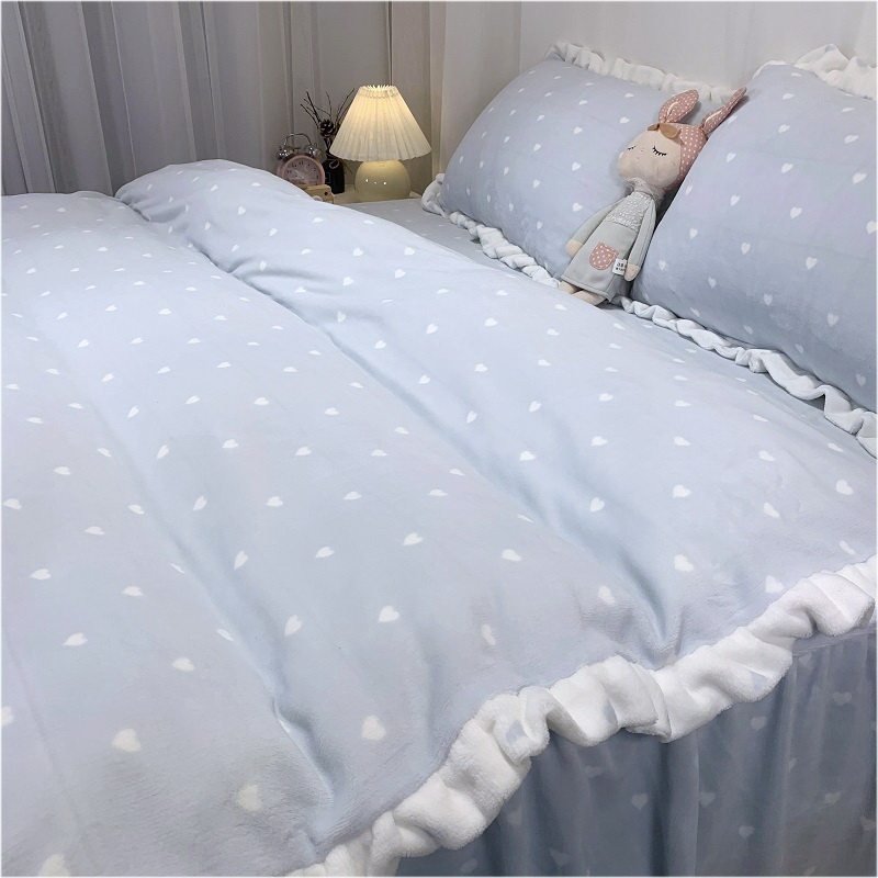 韩版淑女公主风荷叶边双面牛奶绒床品套件/四件套/多