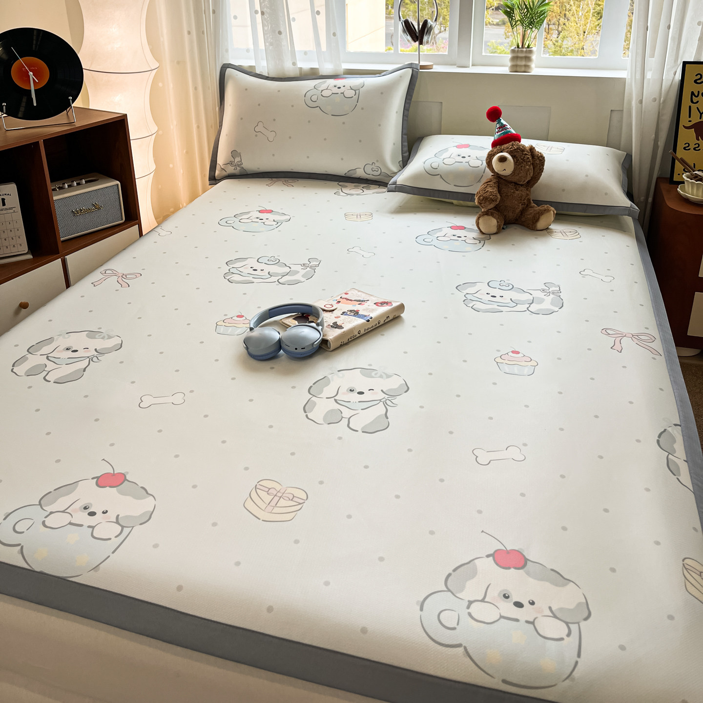 可爱卡通小清新冰丝席三件套双人空调席凉感席夏季夏凉席软席子