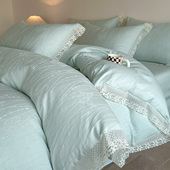 60S全棉水洗提花立体浮雕花边款 四件套纯棉轻奢风被套床上用品