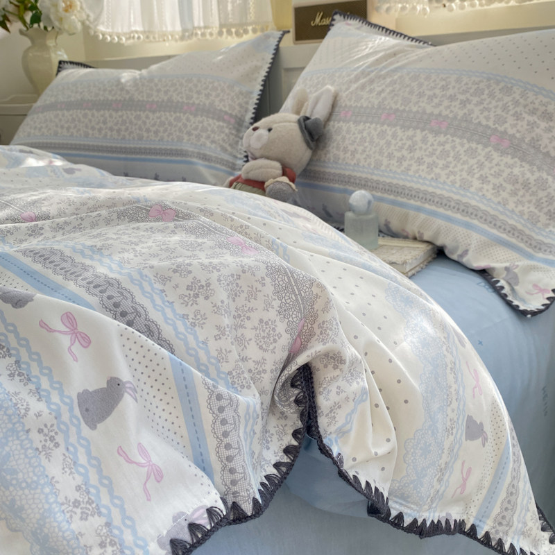 ins萌系可爱卡通小清新全棉贝壳边四件套纯棉被套床单床上用品,床上用品,床品套件/四件套/多件套,淘宝优惠券,粉丝福利购,淘宝优惠卷