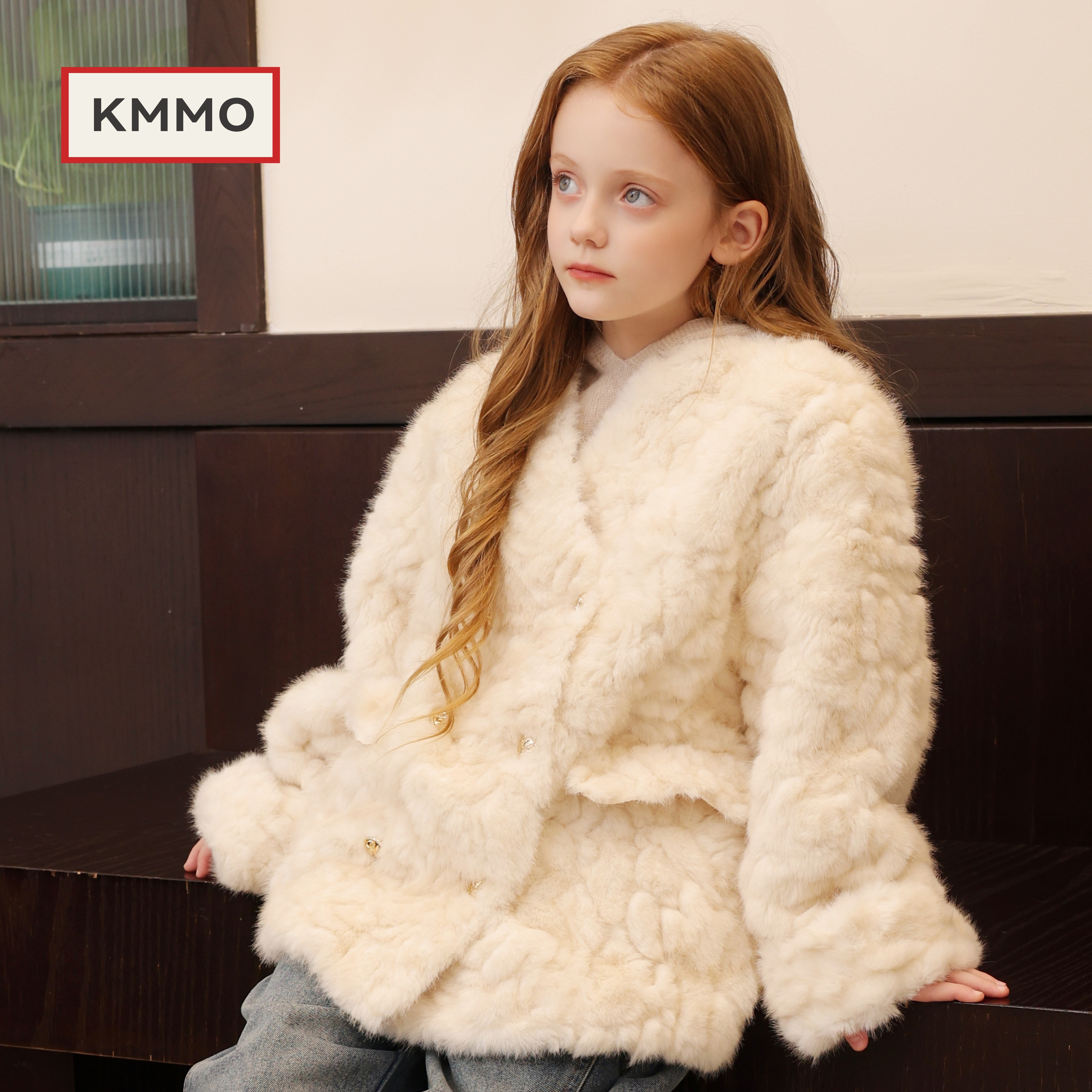 KMMO轻奢仿儿童加厚女童毛毛大衣