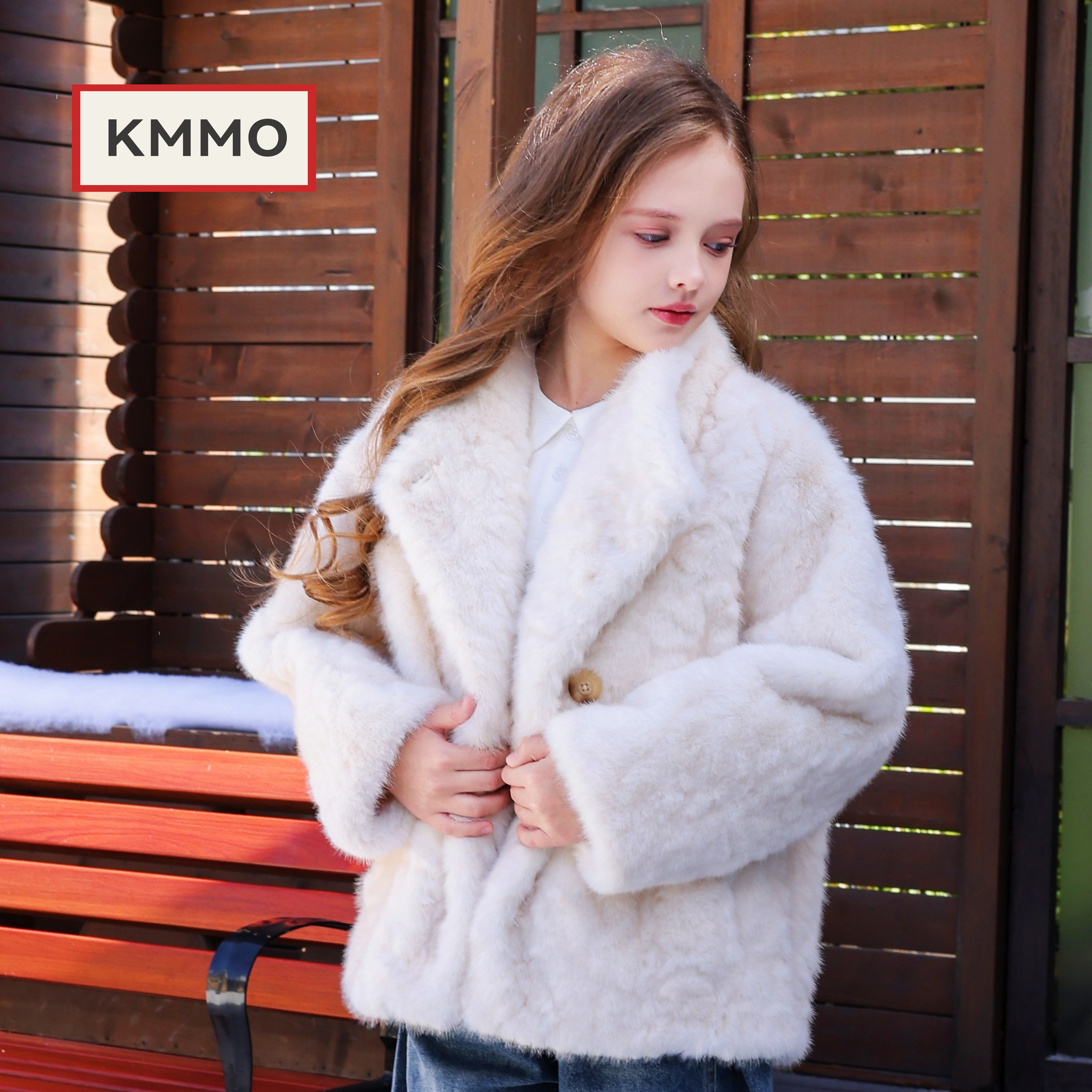 KMMO女童皮草外套2026新款儿童环保小湖羊皮毛一体短款毛毛上衣