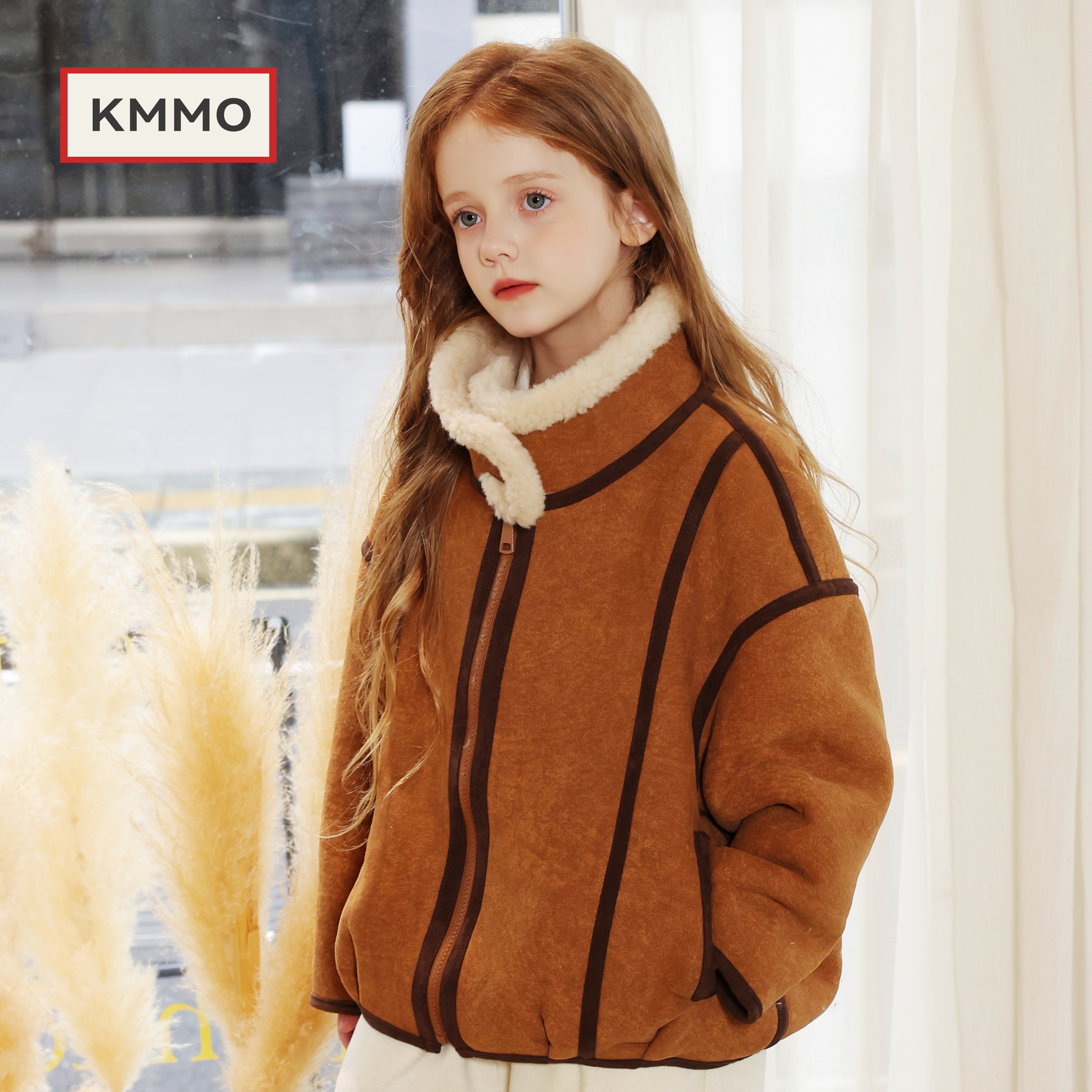 KMMO女童复古麂皮绒翻毛夹克