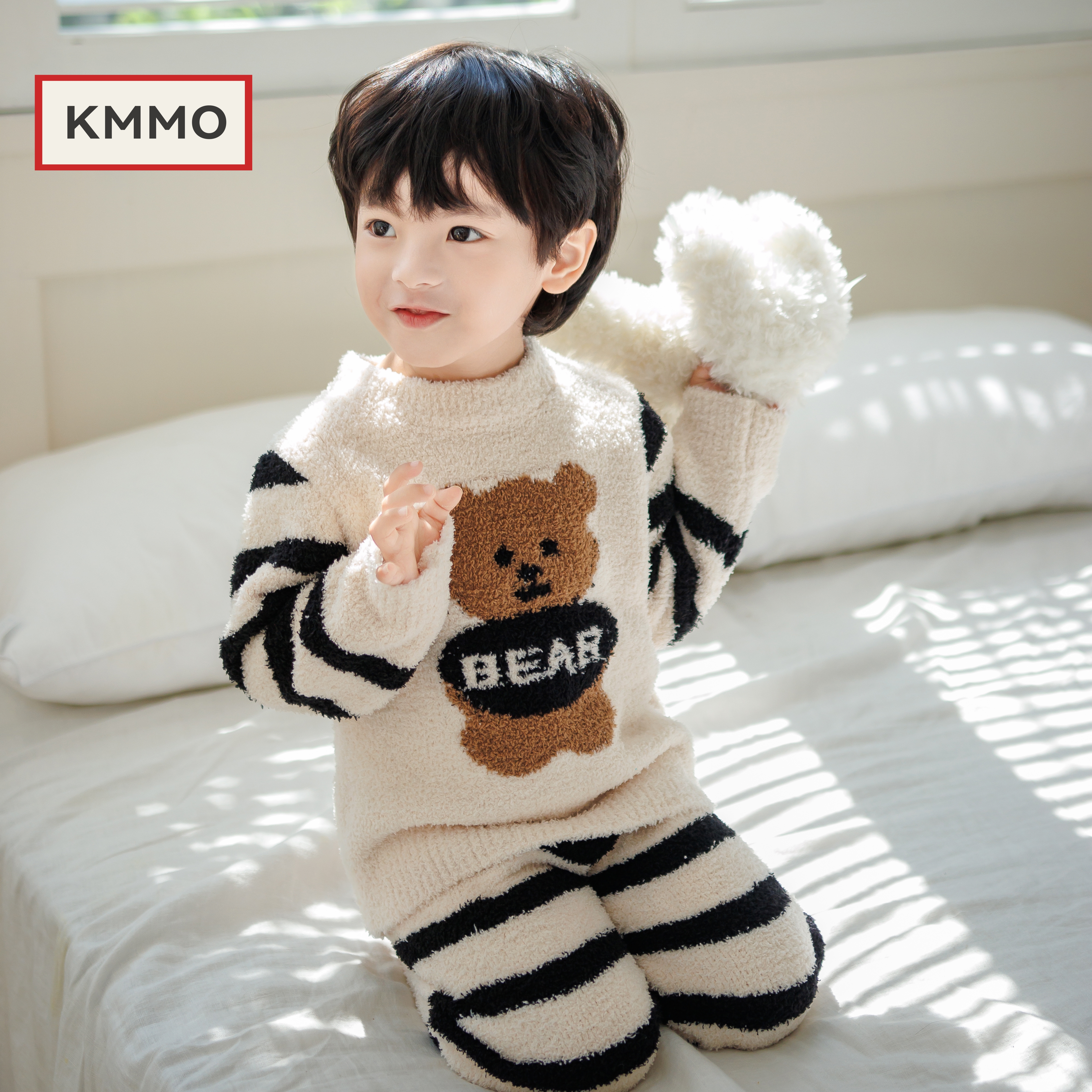 秋冬半边绒儿童睡衣套装