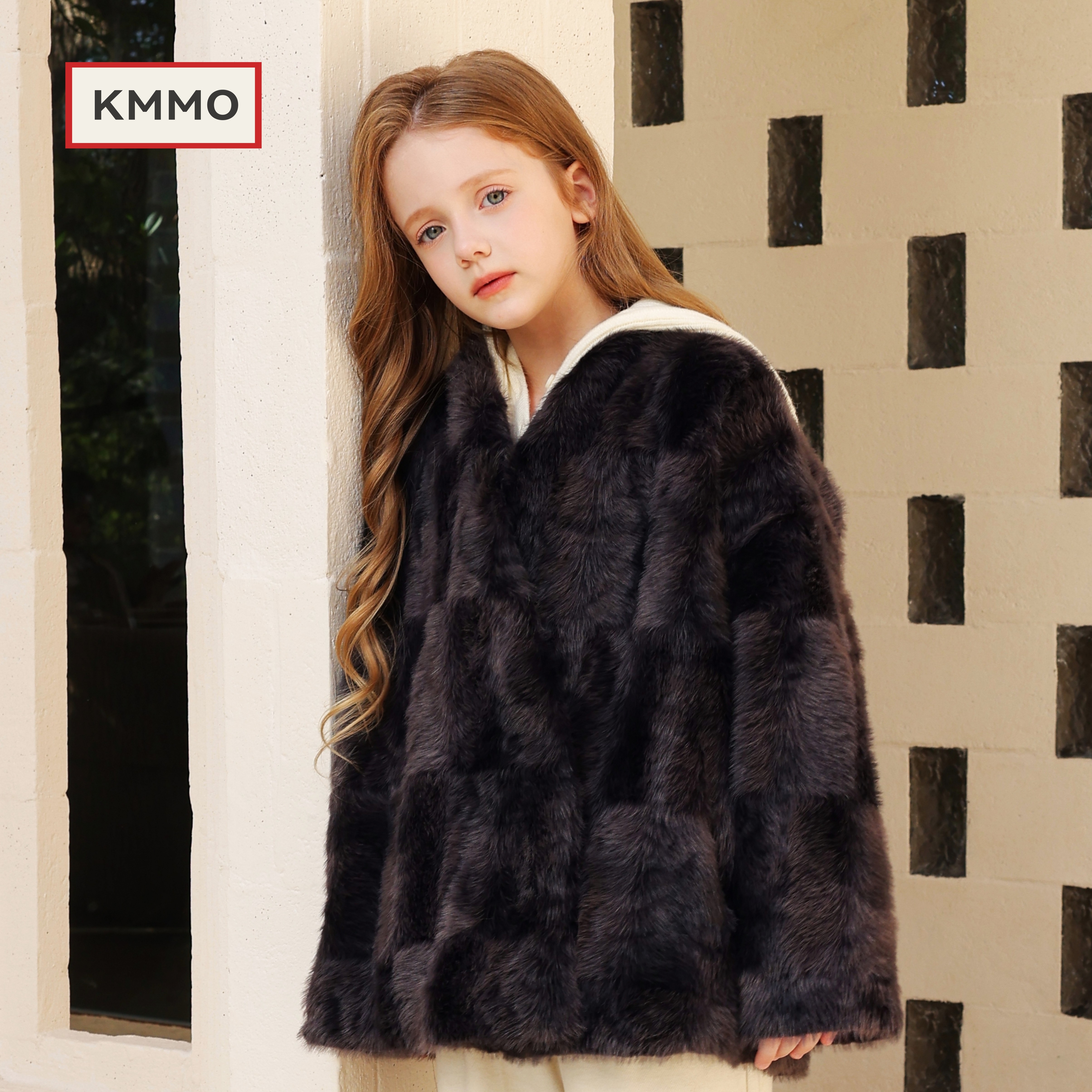 KMMO女童冬季环保皮草短款开衫