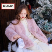 环保小湖羊皮毛一体童装 KMMO女童皮草外套2025新款 儿童短款 上衣