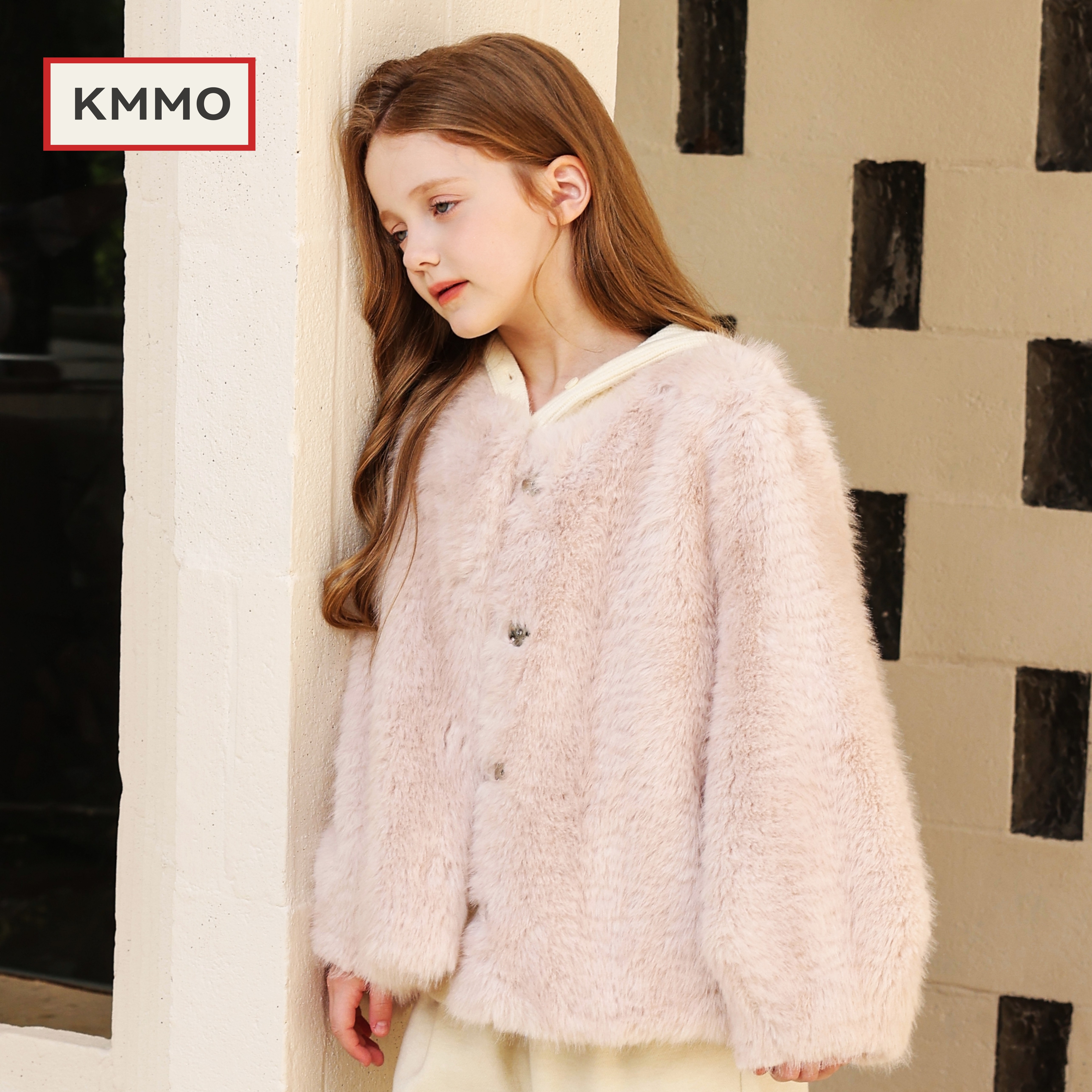 KMMO女童仿水貂毛短款皮草外套