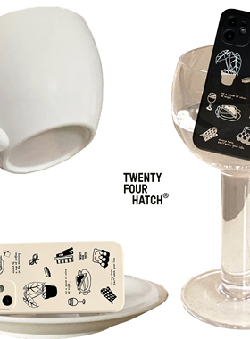 24 hatch“早C晚A”黑白手绘图案适用于iphone液态硅胶全包手机壳