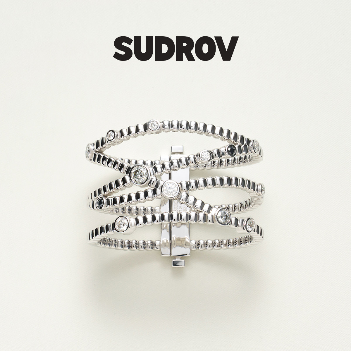 SUDROV/素觉独立设计高级感个性百搭轻奢手饰流线镶嵌莫桑石手镯