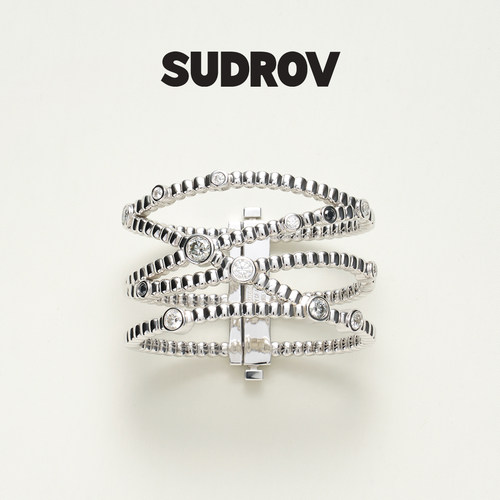 SUDROV/素觉独立设计高级感个性百搭轻奢手饰流线镶嵌莫桑石手镯