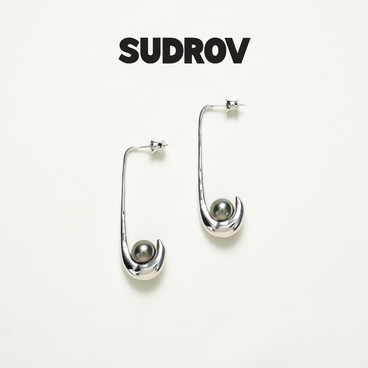 SUDROV素觉925银黑珍珠女耳钉