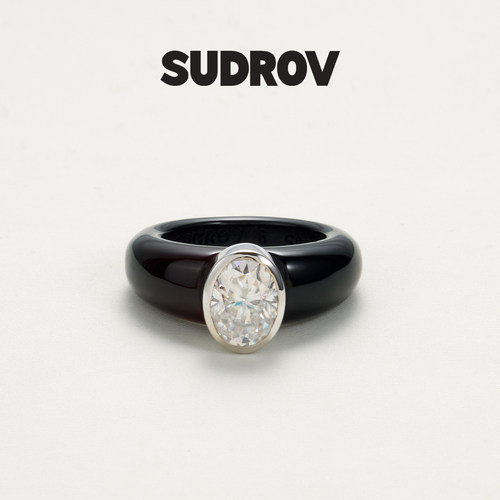 SUDROV素觉女玛瑙戒指莫桑石镶嵌