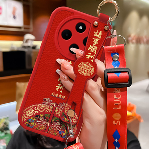 适用红米14r手机壳新款小羊皮诸事顺利小米14R保护套腕带斜跨挂绳Redmi14r 5g镜头全包防摔十四R创意女款