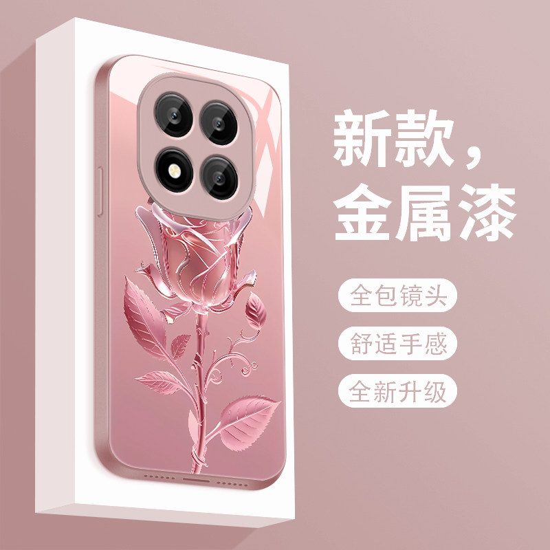 适用红米note15手机壳玫瑰花小米Note15Pro新款液态玻璃保护套noto15pro+镜头全包防摔Redmi潮牌简约创意女款