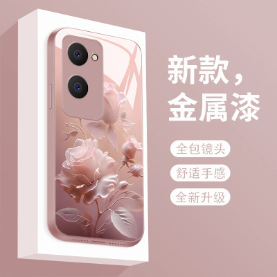 适用于vivoy37手机壳雾色玫瑰VIVOY37M新款液态玻璃保护套y37pro镜头全包防摔V2357EA潮牌简约创意女款