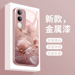 适用于vivoy50 5g手机壳雾色玫瑰v1v0y50m新款液态玻璃保护套Y五十镜头全包防摔v2443a潮牌简约创意女款