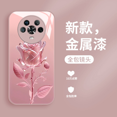 玫瑰花适用华为荣耀magic4手机壳新款液态玻璃Magic4pro镜头全包防摔MG3高级感女款LGE-AN20潮牌个性创意