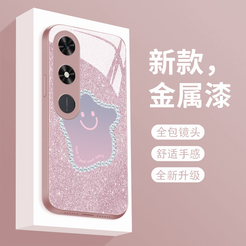 适用荣耀play9c手机壳新款液态玻璃华为play9c保护套个性简约小星星HONOR镜头全包防摔PALY9C高级创意女款
