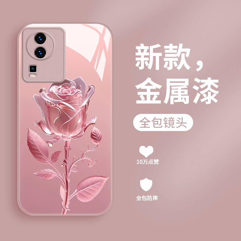适用vivoiqooneo7手机壳新款液态玻璃iQOONEO7竞速版个性简约玫瑰花爱酷neo6se潮牌创意女款iCoo轻奢防摔