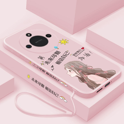 适用荣耀x60手机壳女款未来可期华为x60pro新款液态硅胶honor保护套全包防摔BRC一AN00直边个性创意软外壳