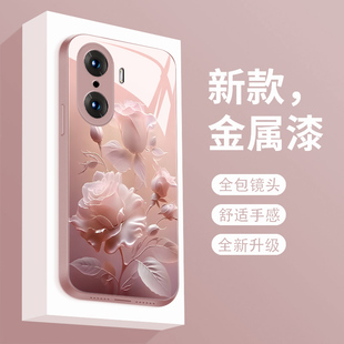 雾色玫瑰荣耀60se手机壳新款 AN00卡通创意5G简约 华为荣耀60pro玻璃60网红honor全包防摔por奢华硅胶GIA