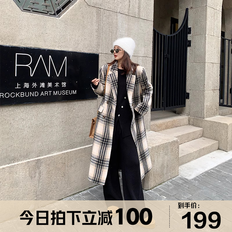 张大人2023秋冬新款显瘦气质外套高定款格纹赫本风中长款毛呢大衣