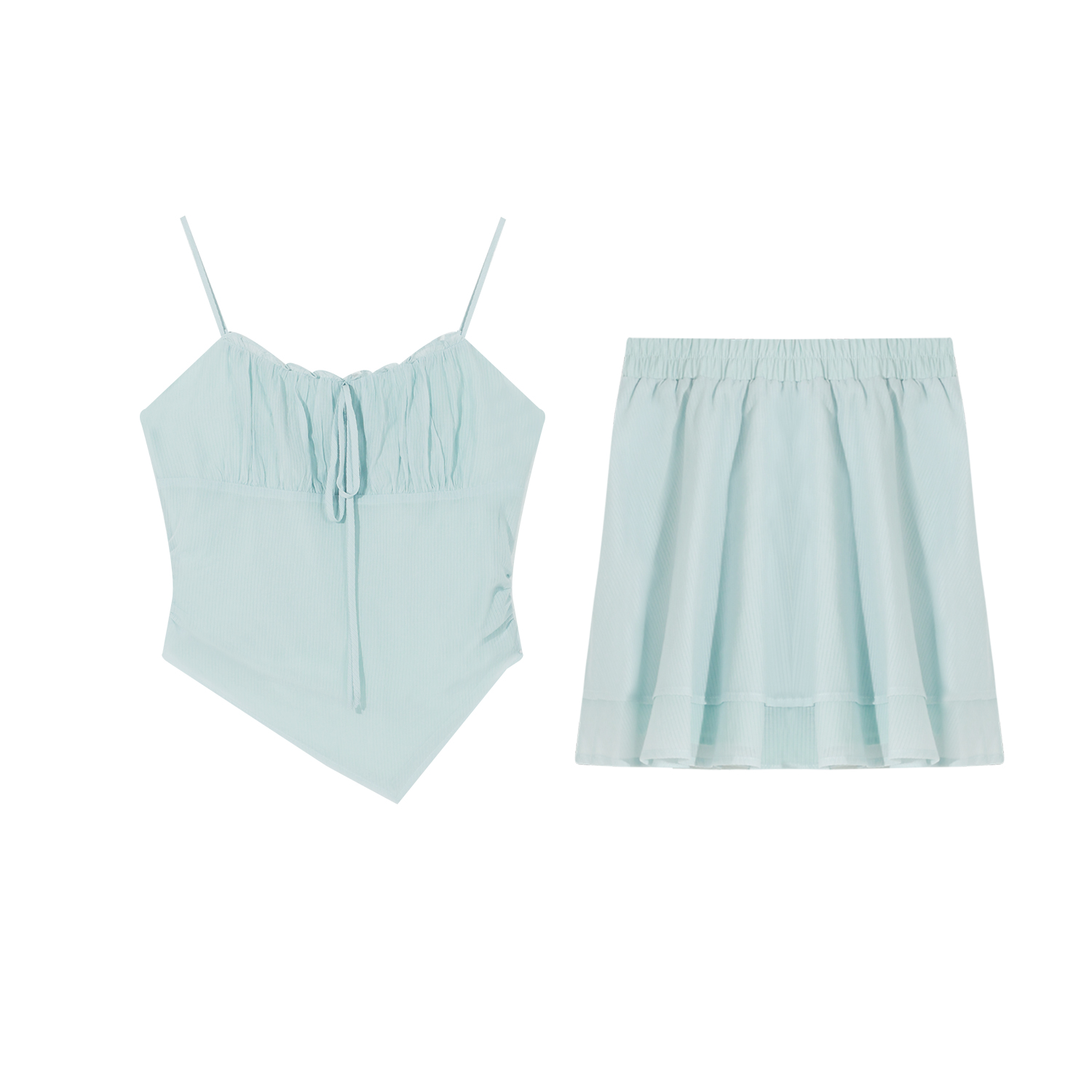 Blue suspender Tops + short skirt