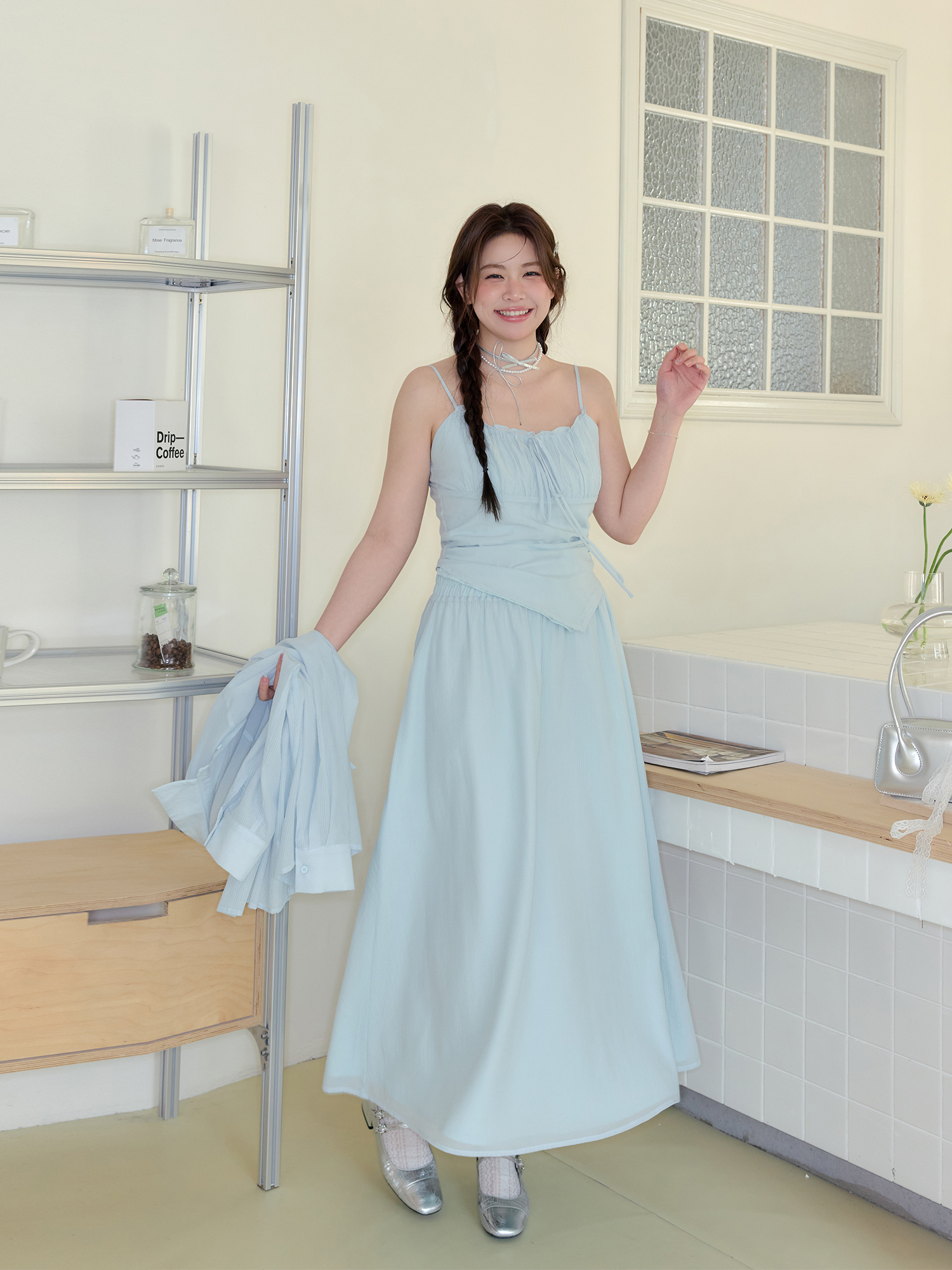 Summer Plus size Women's Plus Size mm Slim Looking Suit Gentle Style Dopamine shirt A-Line Skirt