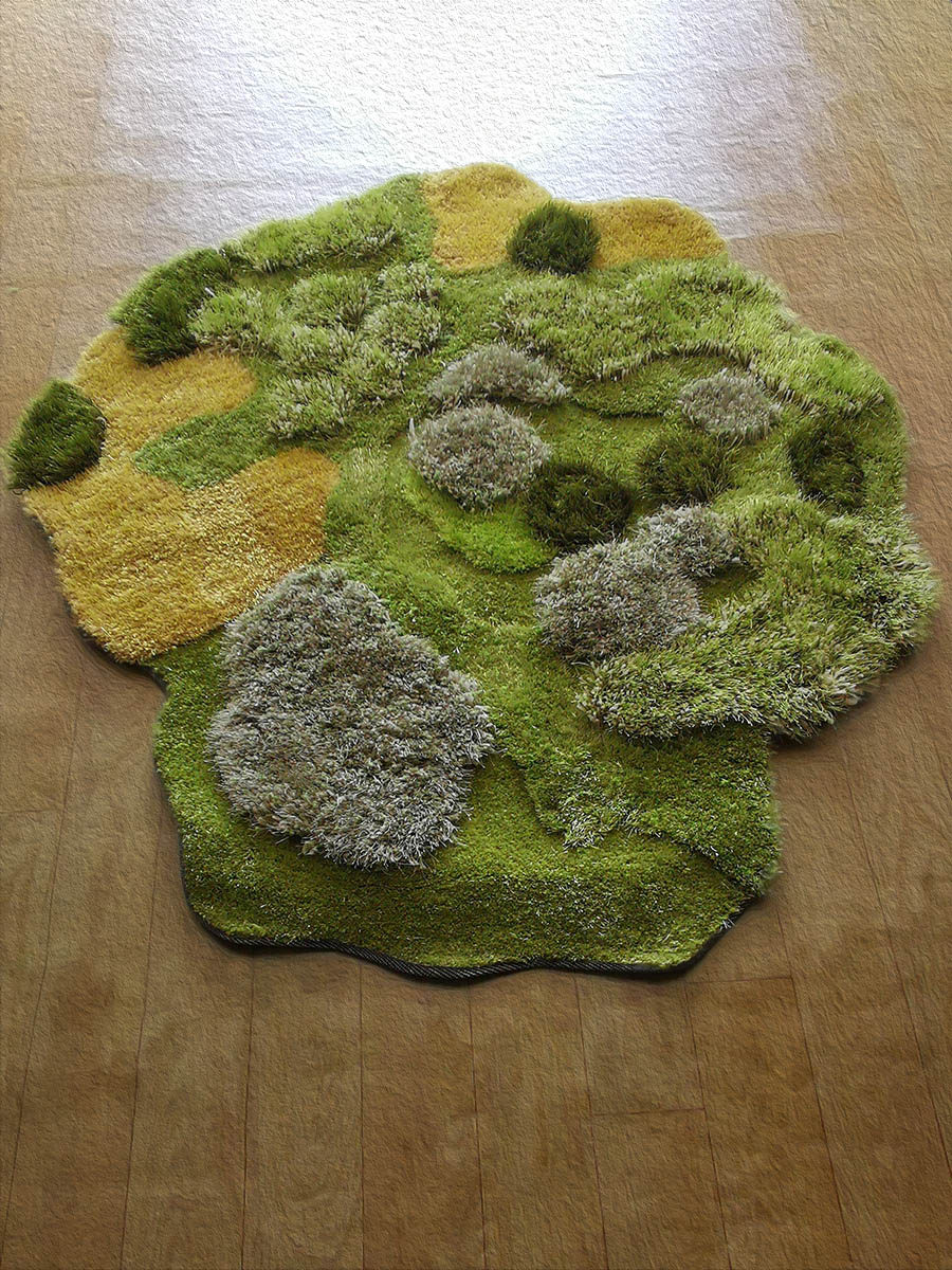 儿童房绿色毛绒草坪手工地毯家用幼儿园阅读角不规则小森林苔藓毯