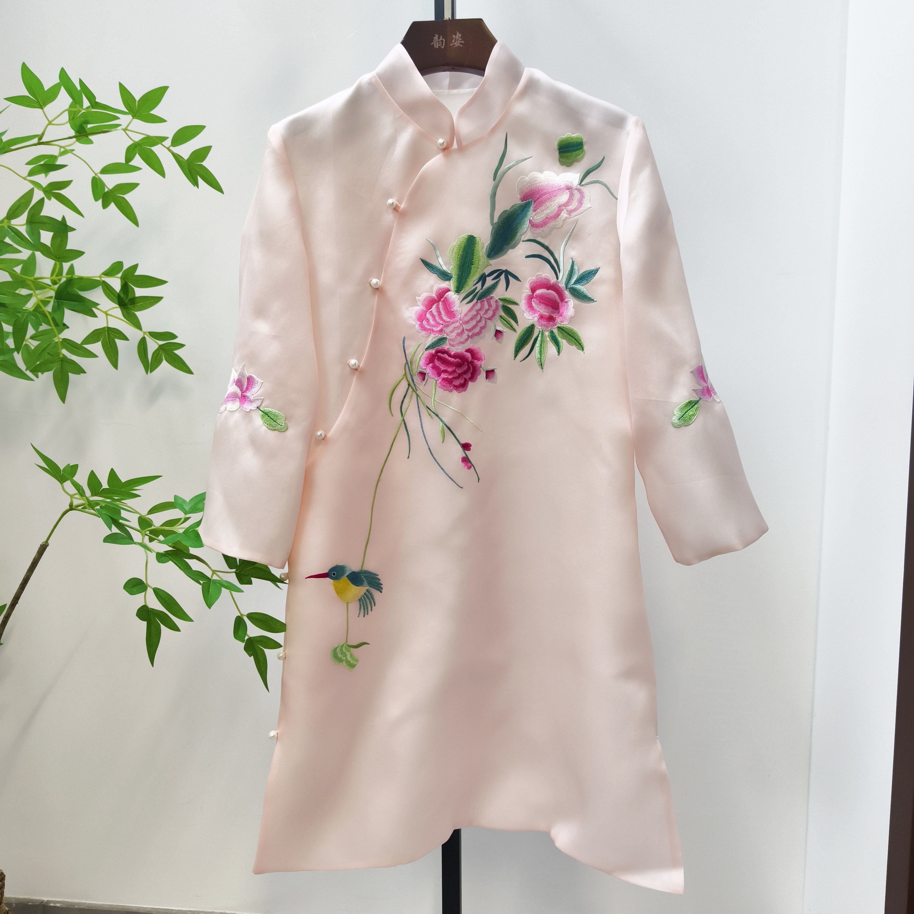 春夏新款里外真丝绣花中国风改良复古旗袍连身裙女多色定制