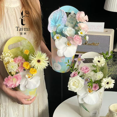 教师节新款冰激凌圆形手提花盒