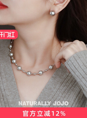 灰色仿珍珠切花满天星项链女