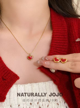 安可拉红色爱心项链女ins小众设计高级感锁骨链秋冬复古气质颈链