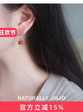 S925纯银南红玛瑙耳环女