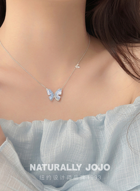 碎冰蓝梦幻锆石蝴蝶吊坠项链女锁骨链轻奢小众设计高级感气质颈链