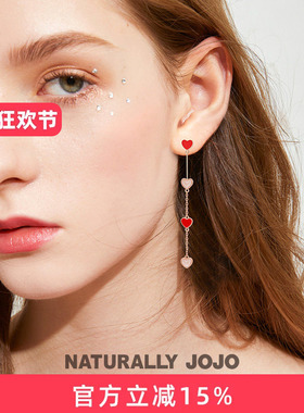 纯银红色心形不对称耳环女