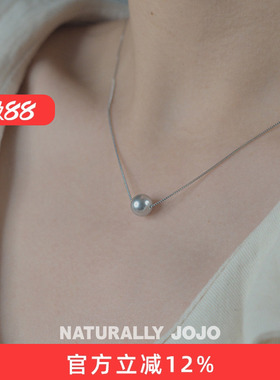 925纯银简约灰色人造珍珠项链女