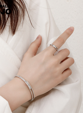 ins冷淡风小清新满天星锆石手镯戒指套装女轻奢小众设计感U形手环