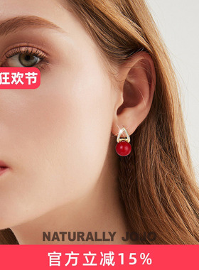红色珍珠耳环女秋冬耳钉气质