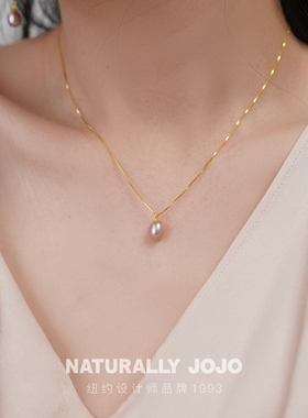 S925银盒子链淡水珍珠吊坠项链女生锁骨链轻奢小众设计高级感颈链