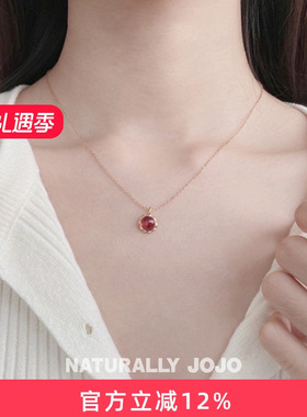 纯银气质红色石榴石项链女轻奢小众设计高级感锁骨链2025新款爆款